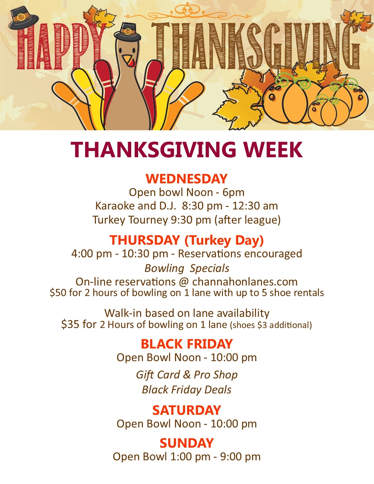 Thanksgiving Week Hours